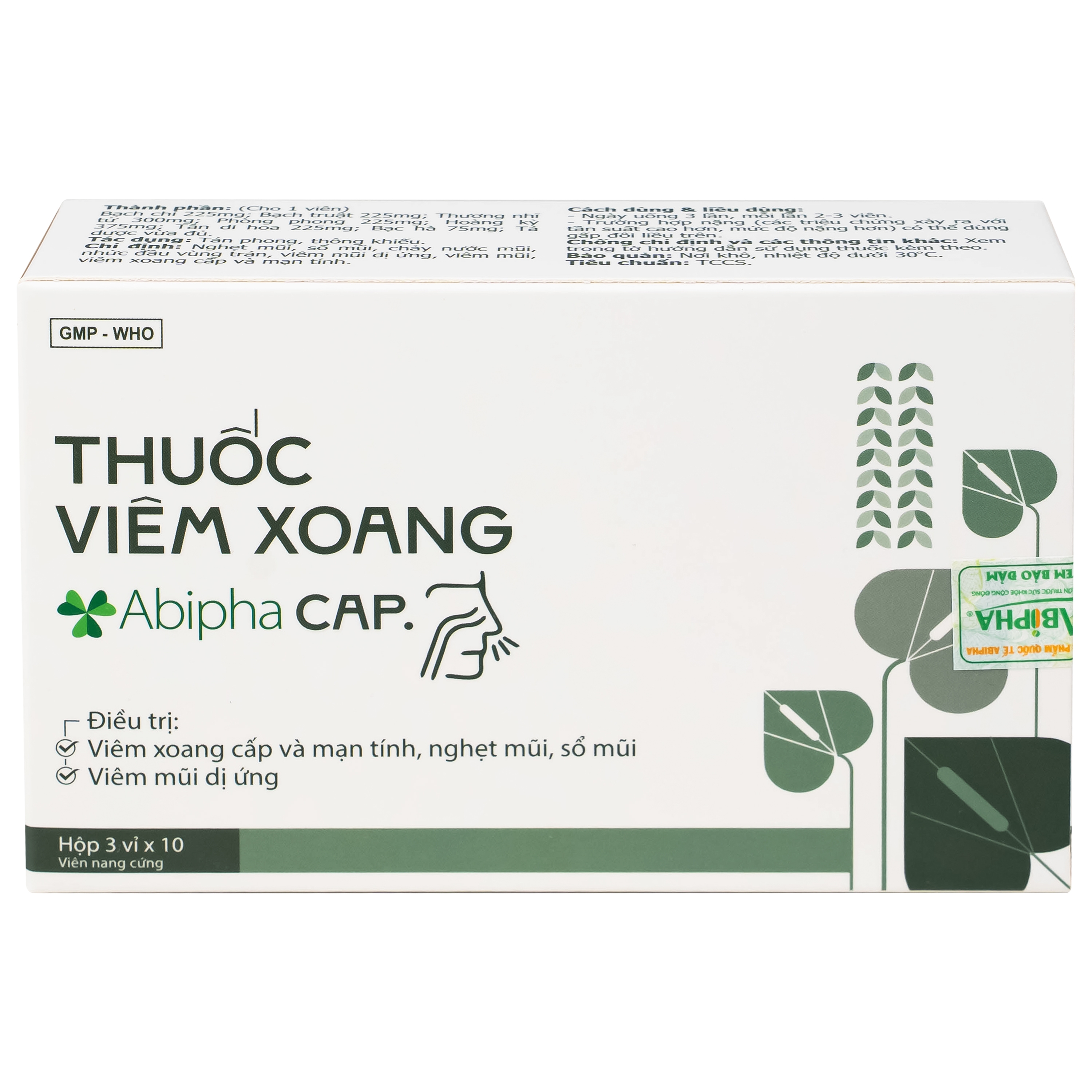 Hình ảnh Thuốc viêm xoang Abipha Cap điều trị viêm xoang, nghẹt mũi, sổ mũi, viêm mũi dị ứng (3 vỉ x 10 viên)