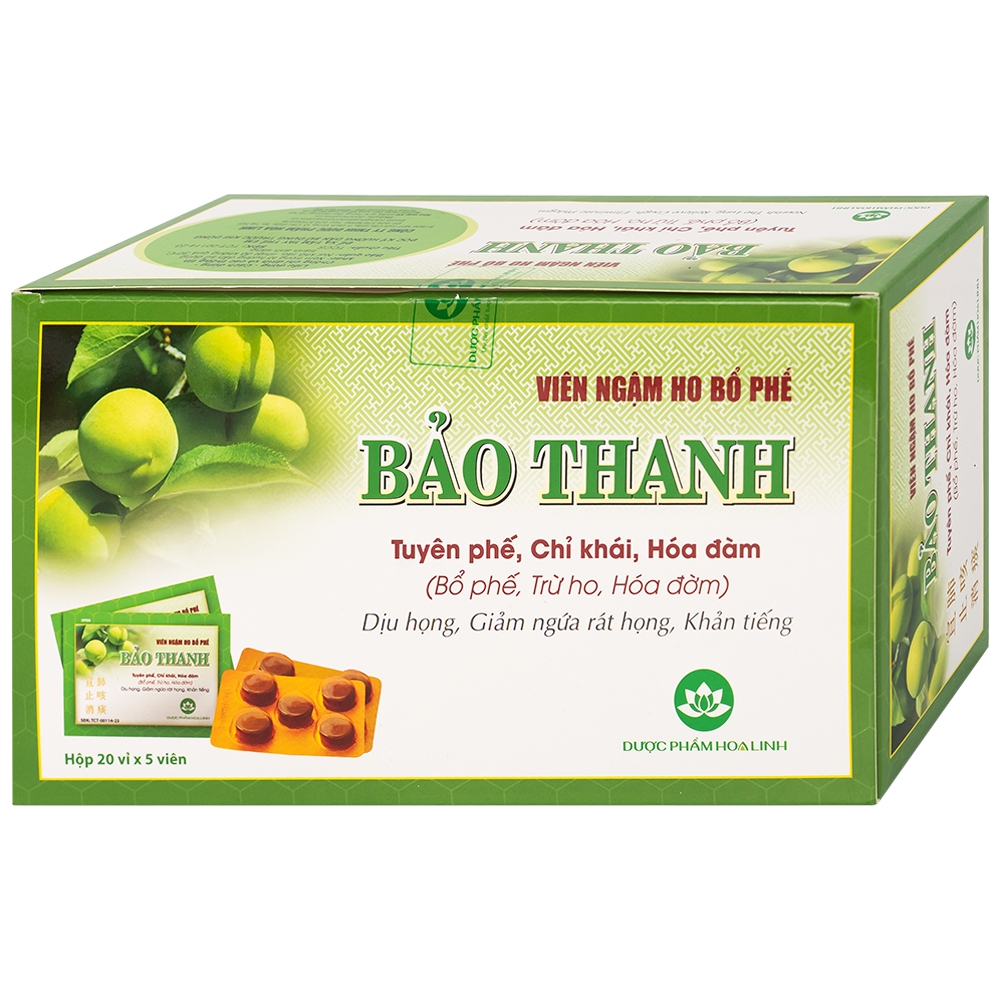 Hình ảnh Viên ngậm ho bổ phế Bảo Thanh trừ ho, hoá đờm (20 vỉ x 5 viên)