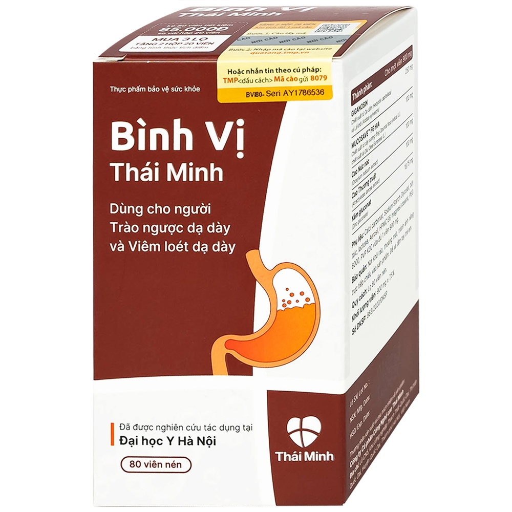 Hình ảnh Viên uống Bình Vị Thái Minh hỗ trợ giảm acid dịch vị, giúp bảo vệ niêm mạc dạ dày (80 viên)