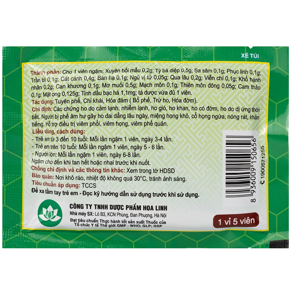 Hình ảnh Viên ngậm ho bổ phế Bảo Thanh trừ ho, hoá đờm (20 vỉ x 5 viên)