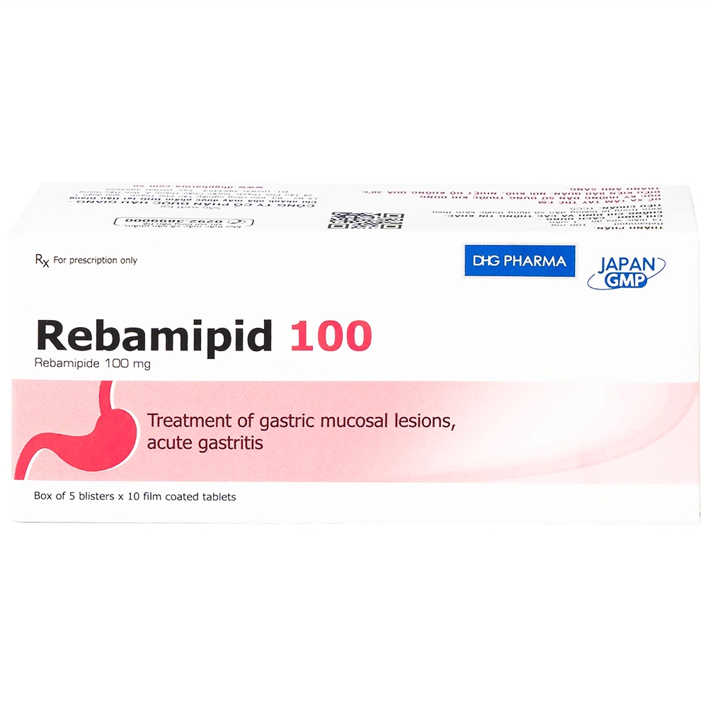 Hình ảnh Thuốc Rebamipid 100 DHG điều trị loét dạ dày (5 vỉ x 10 viên)
