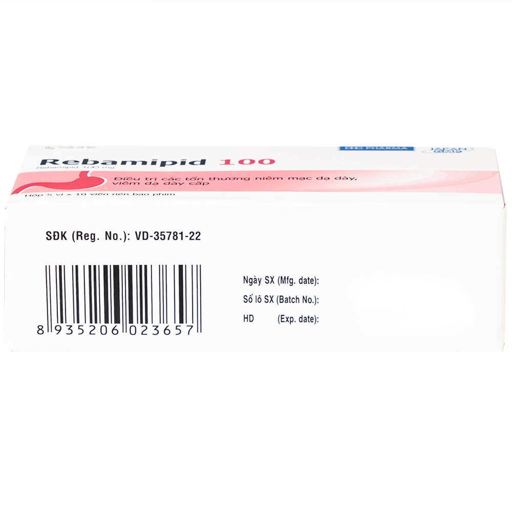 Hình ảnh Thuốc Rebamipid 100 DHG điều trị loét dạ dày (5 vỉ x 10 viên)