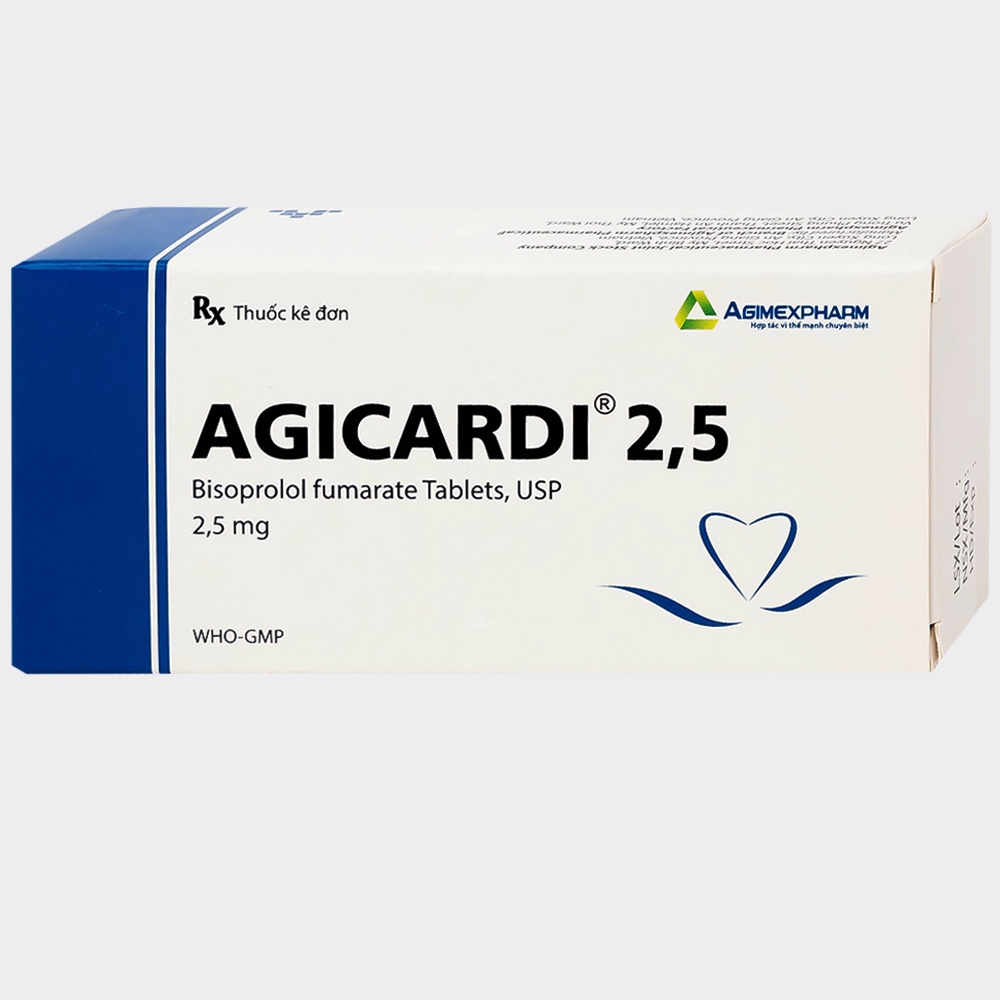 Hình ảnh Thuốc Agicardi 2,5 Agimexpharm điều trị tăng huyết áp, đau thắt ngực ổn định mạn tính (3 vỉ x 10 viên)