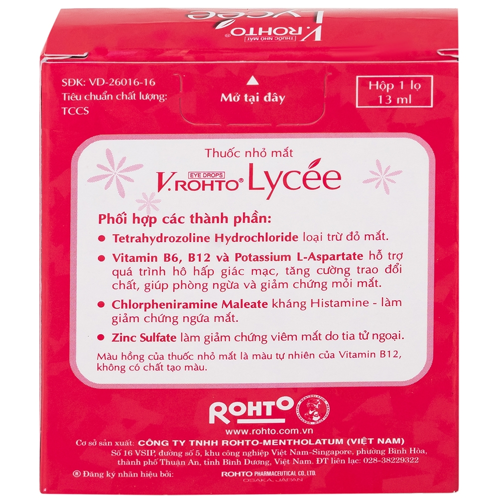 Hình ảnh Thuốc nhỏ mắt V.Rohto Lycée 13ml điều trị đỏ mắt, ngứa mắt, mỏi mắt