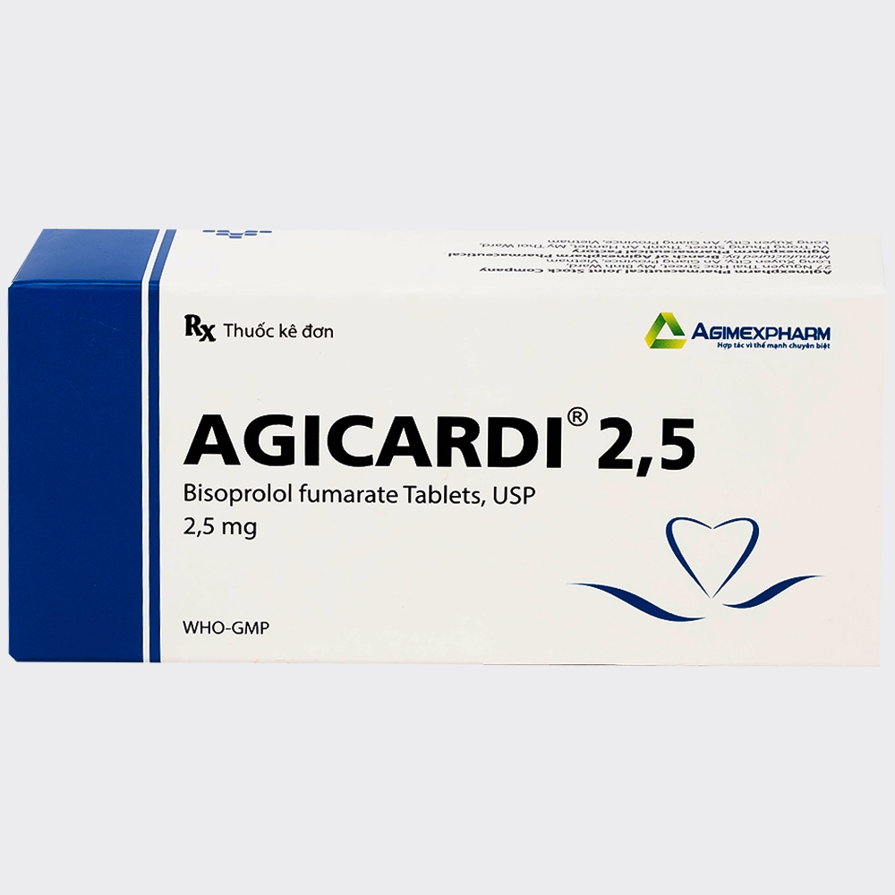 Hình ảnh Thuốc Agicardi 2,5 Agimexpharm điều trị tăng huyết áp, đau thắt ngực ổn định mạn tính (3 vỉ x 10 viên)