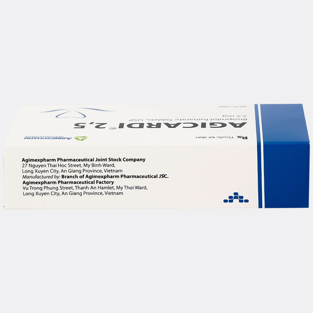 Hình ảnh Thuốc Agicardi 2,5 Agimexpharm điều trị tăng huyết áp, đau thắt ngực ổn định mạn tính (3 vỉ x 10 viên)