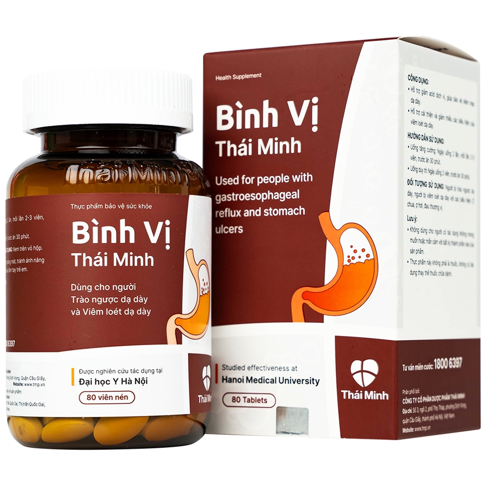 Hình ảnh Viên uống Bình Vị Thái Minh hỗ trợ giảm acid dịch vị, giúp bảo vệ niêm mạc dạ dày (80 viên)