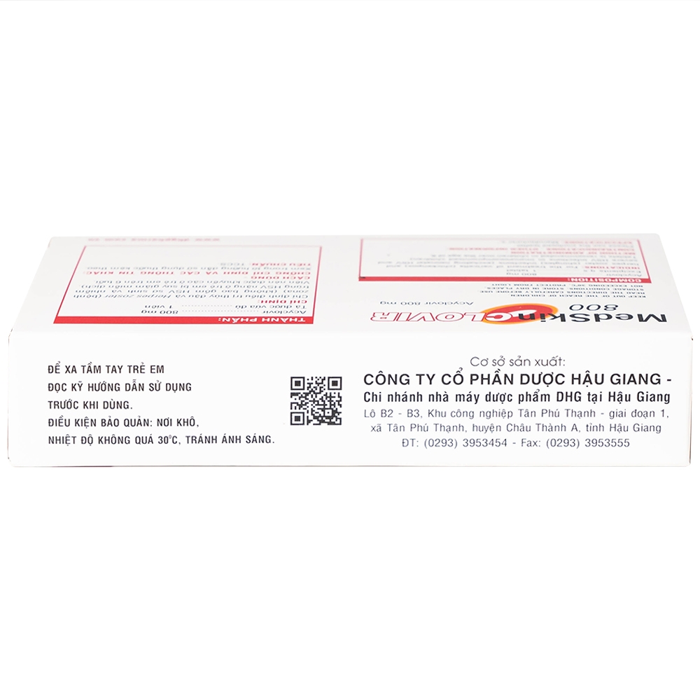 Hình ảnh Thuốc MedSkin Clovir 800 DHG điều trị nhiễm virus Herpes simplex, bệnh thủy đậu, viêm phổi do Zona (3 vỉ x 10 viên)