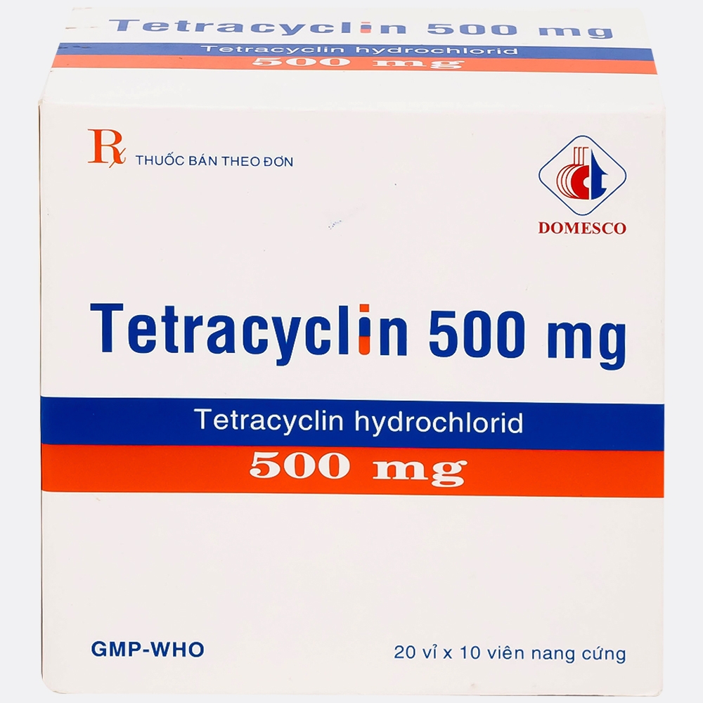 Hình ảnh Thuốc Tetracyclin 500mg Domesco điều trị nhiễm khuẩn do vi khuẩn nhạy cảm (20 vỉ x 10 viên)