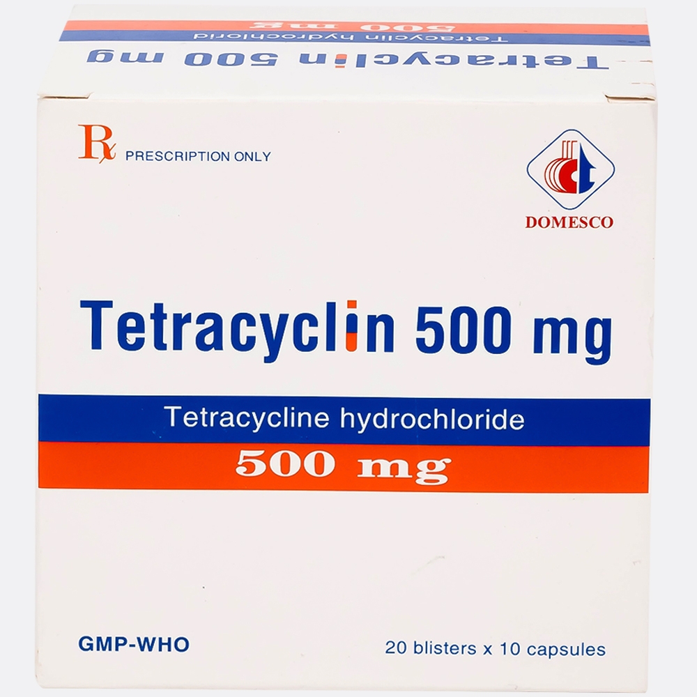 Hình ảnh Thuốc Tetracyclin 500mg Domesco điều trị nhiễm khuẩn do vi khuẩn nhạy cảm (20 vỉ x 10 viên)