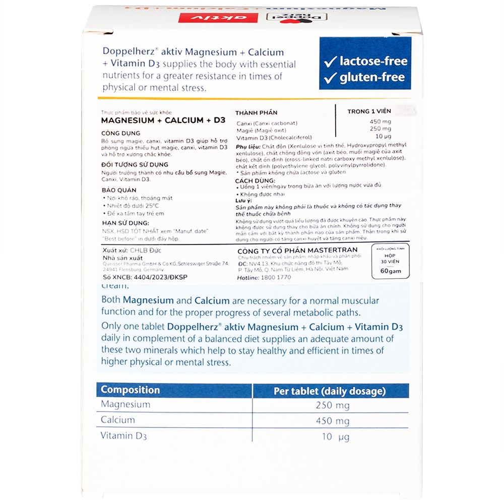 Hình ảnh Viên uống Magnesium+Calcium+D3 Doppelherz Aktiv hỗ trợ cơ và xương khỏe mạnh (3 vỉ x 10 viên)