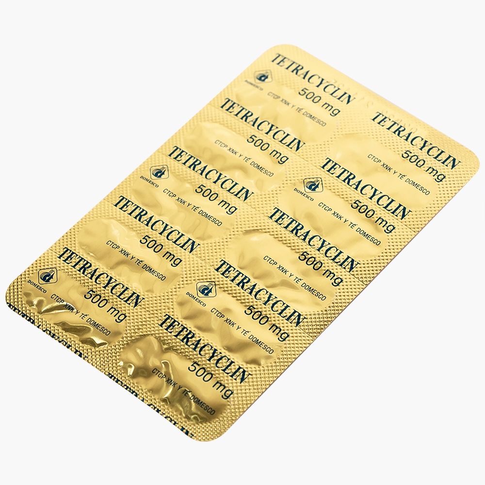 Hình ảnh Thuốc Tetracyclin 500mg Domesco điều trị nhiễm khuẩn do vi khuẩn nhạy cảm (20 vỉ x 10 viên)