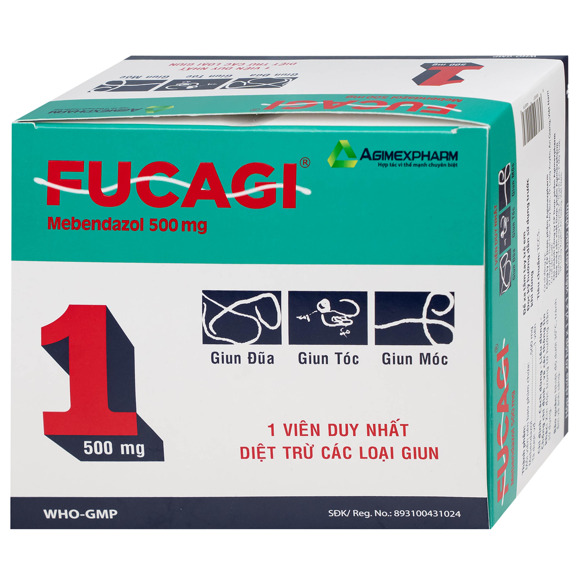 Hình ảnh Thuốc Fucagi 500mg Agimexpharm điều trị nhiễm một hoặc nhiều loại giun đường ruột (1 viên)