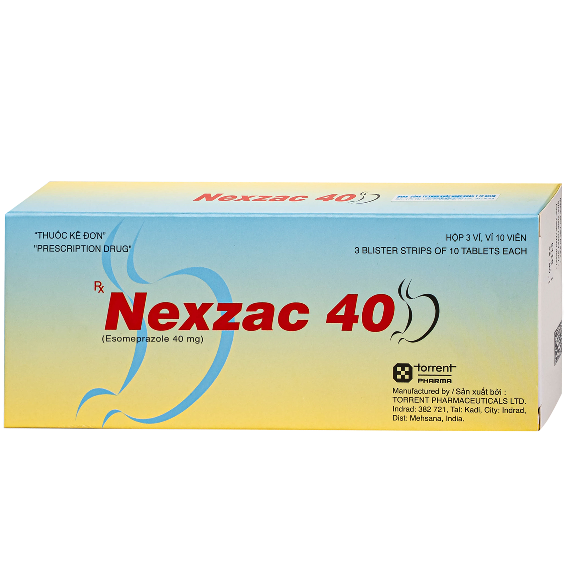 Hình ảnh Thuốc Nexzac-40 Torrent điều trị trào ngược dạ dày - thực quản, viêm loét dạ dày - tá tràng (3 vỉ x 10 viên)