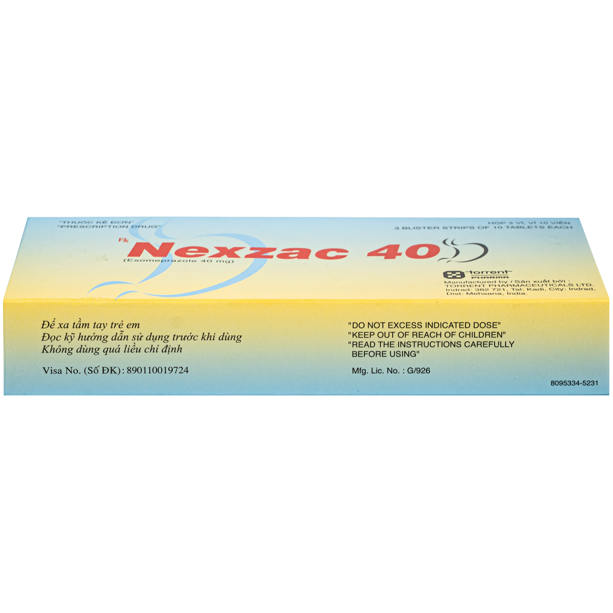 Hình ảnh Thuốc Nexzac-40 Torrent điều trị trào ngược dạ dày - thực quản, viêm loét dạ dày - tá tràng (3 vỉ x 10 viên)