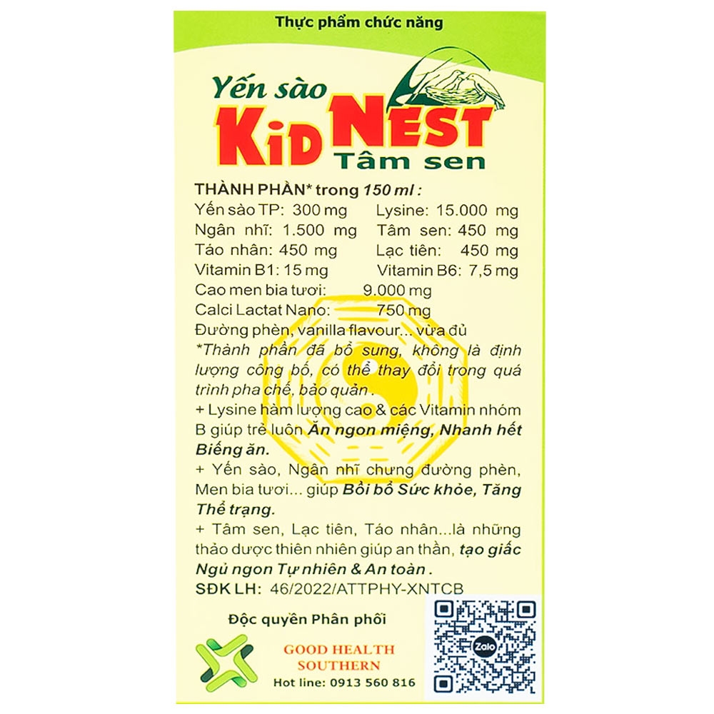 Hình ảnh Giúp bồi bổ sức khỏe cho trẻ Yến sào Kid Nest Tâm Sen (150ml)