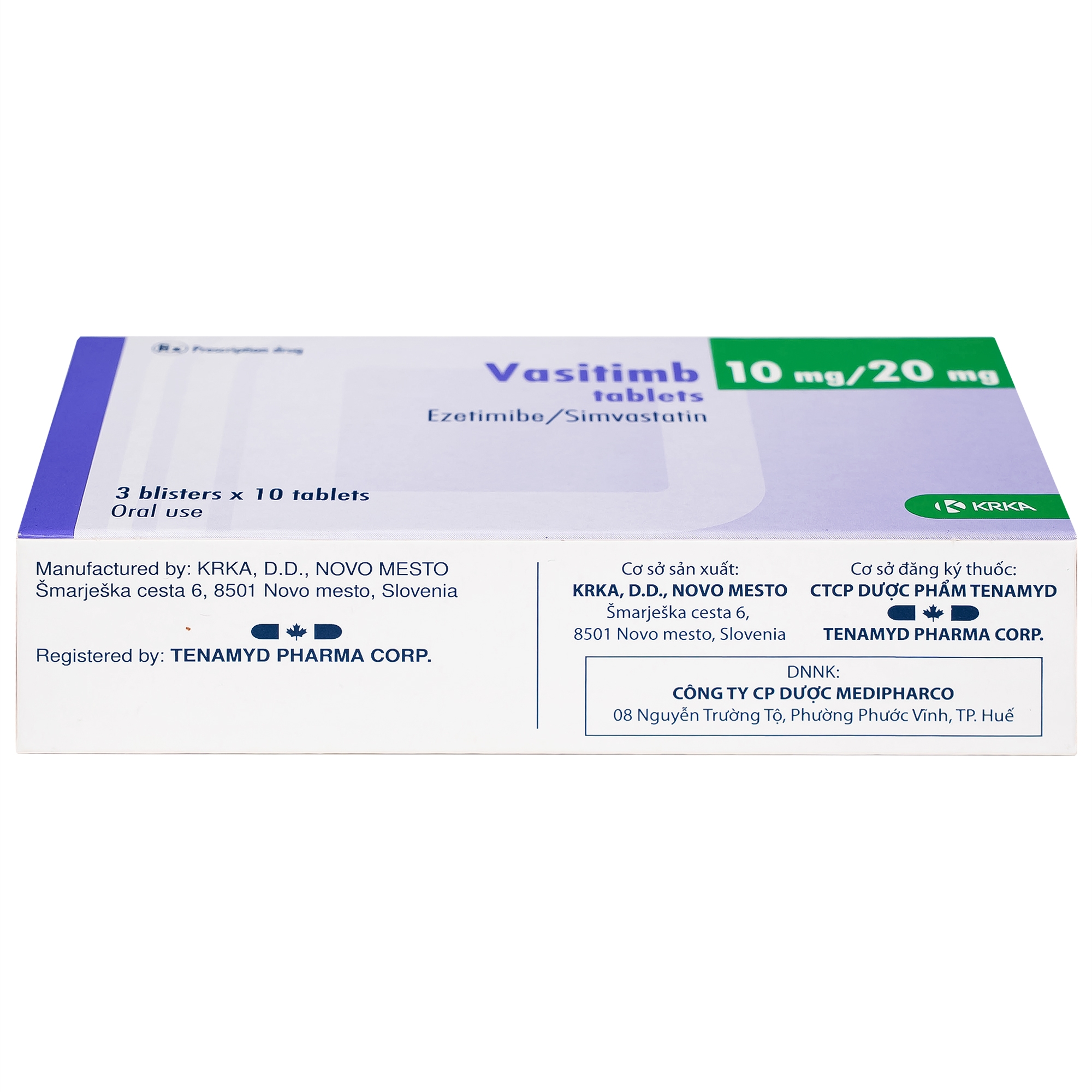 Hình ảnh Thuốc Vasitimb 10mg/20mg tablets Krka giúp phòng bệnh tim, điều trị tăng cholesterol máu, máu đồng hợp tử gia đình (3 vỉ x 10 viên)