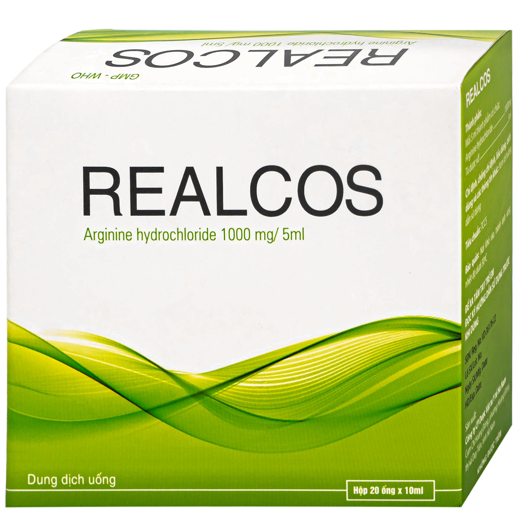 Hình ảnh Thuốc Realcos 1000mg/5ml Hà Nam điều trị các bệnh lý liên quan đến rối loạn chu trình urê, bao gồm thiếu hụt các enzyme (20 ống)