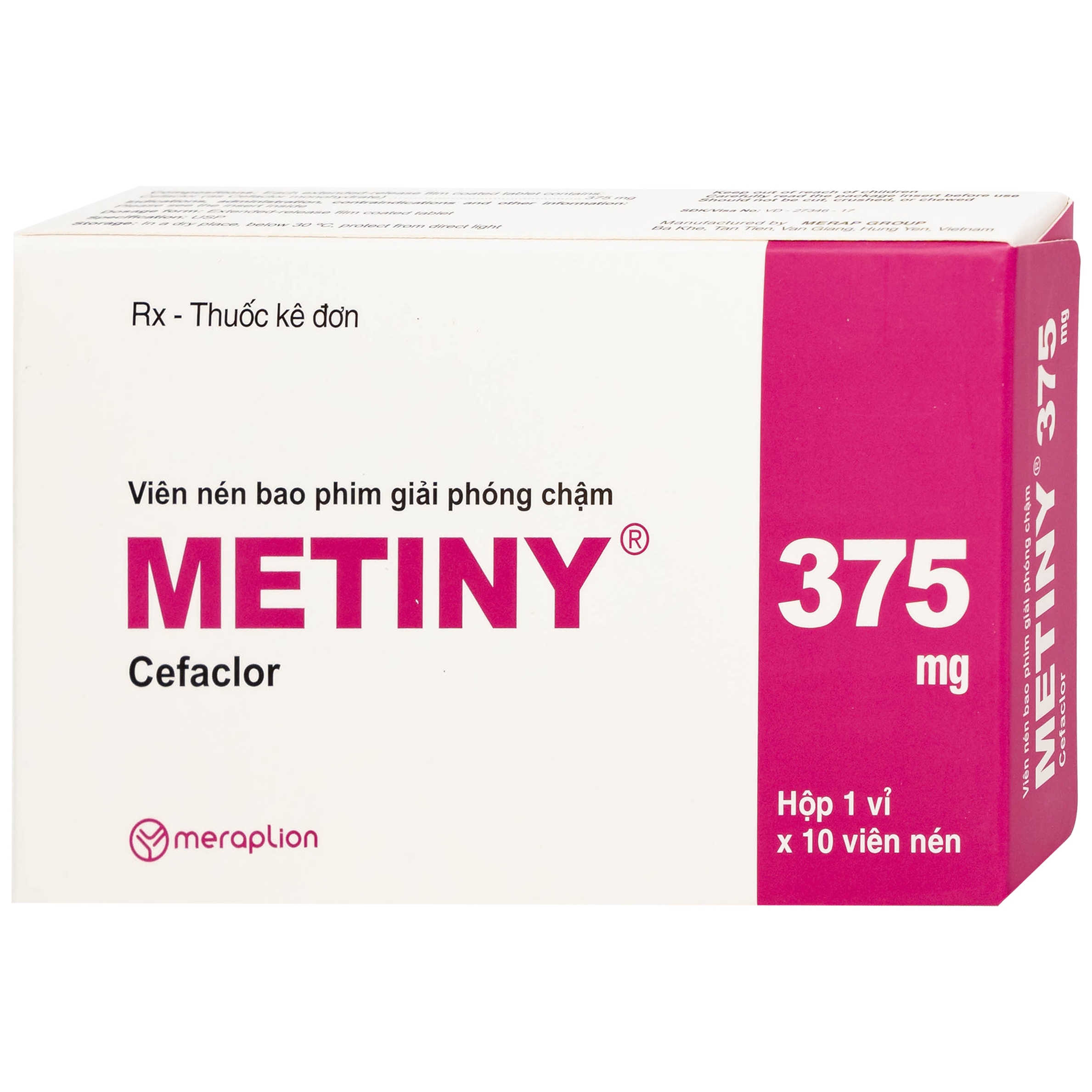 Hình ảnh Thuốc Metiny 375mg Merap Group điều trị các bệnh lý nhiễm trùng viêm phế quản cấp (1 vỉ x 10 viên)