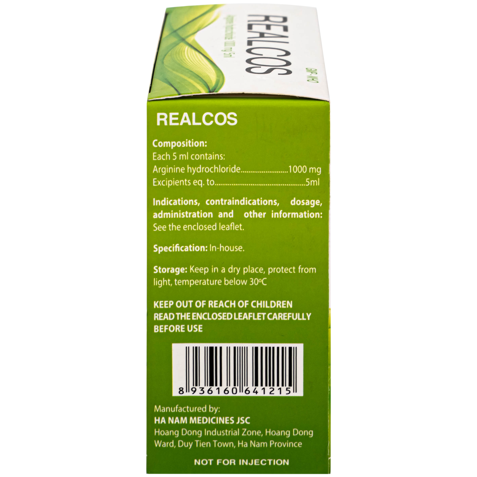 Hình ảnh Thuốc Realcos 1000mg/5ml Hà Nam điều trị các bệnh lý liên quan đến rối loạn chu trình urê, bao gồm thiếu hụt các enzyme (20 ống)