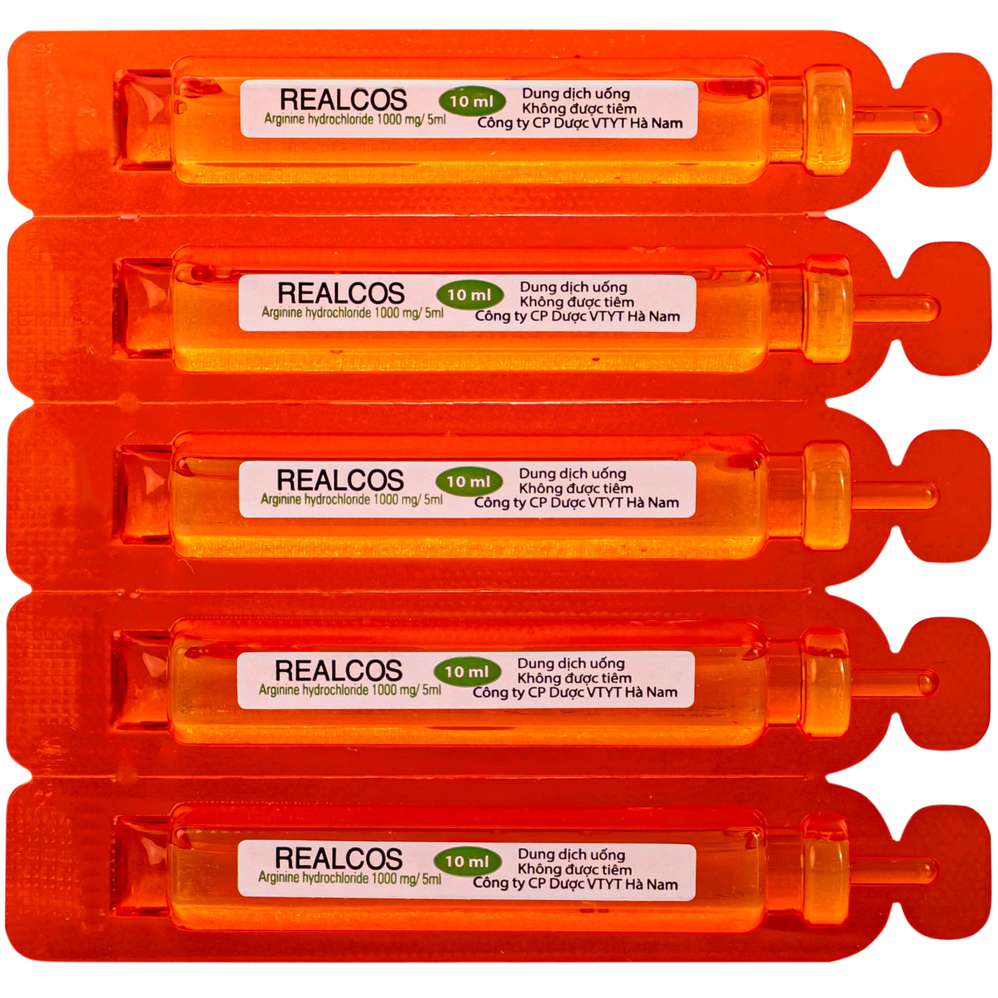 Hình ảnh Thuốc Realcos 1000mg/5ml Hà Nam điều trị các bệnh lý liên quan đến rối loạn chu trình urê, bao gồm thiếu hụt các enzyme (20 ống)