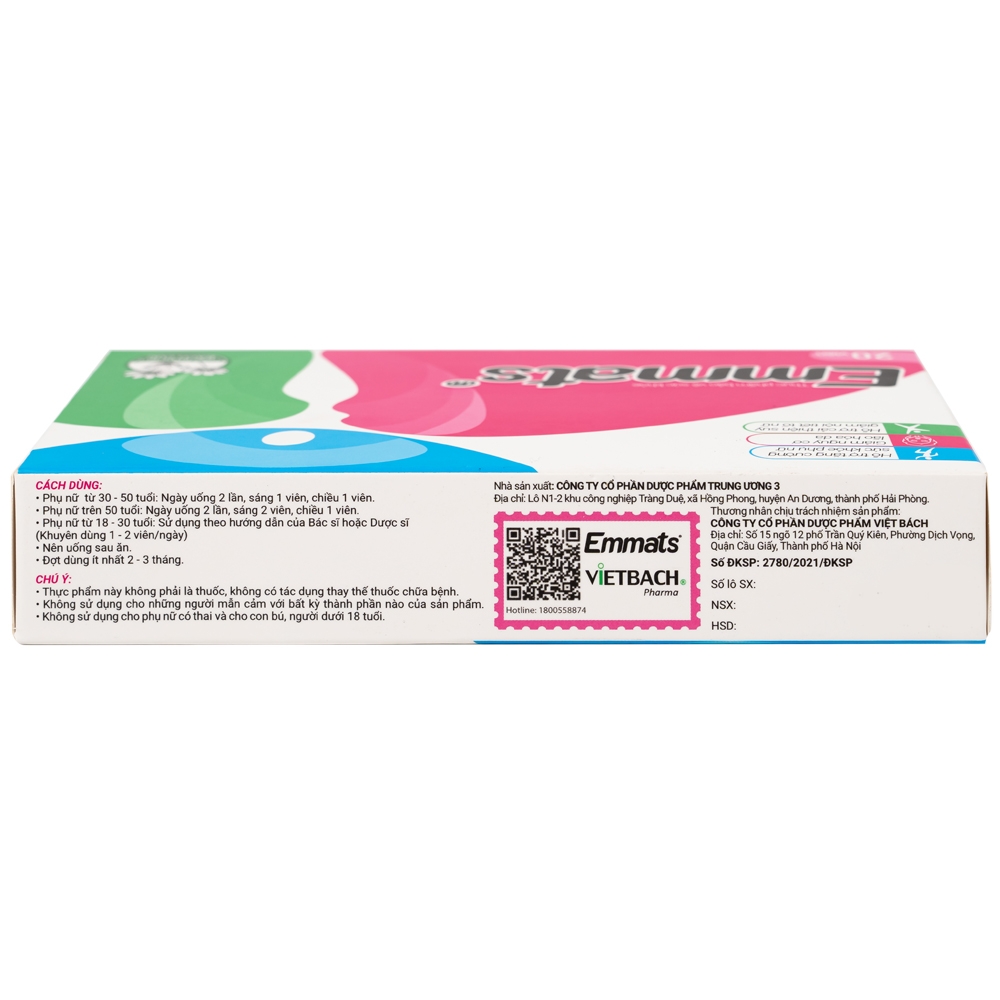 Hình ảnh Viên uống Emmats TW3 hỗ trợ giảm nguy cơ lão hóa, cải thiện suy giảm nội tiết tố (2 vỉ x 10 viên)