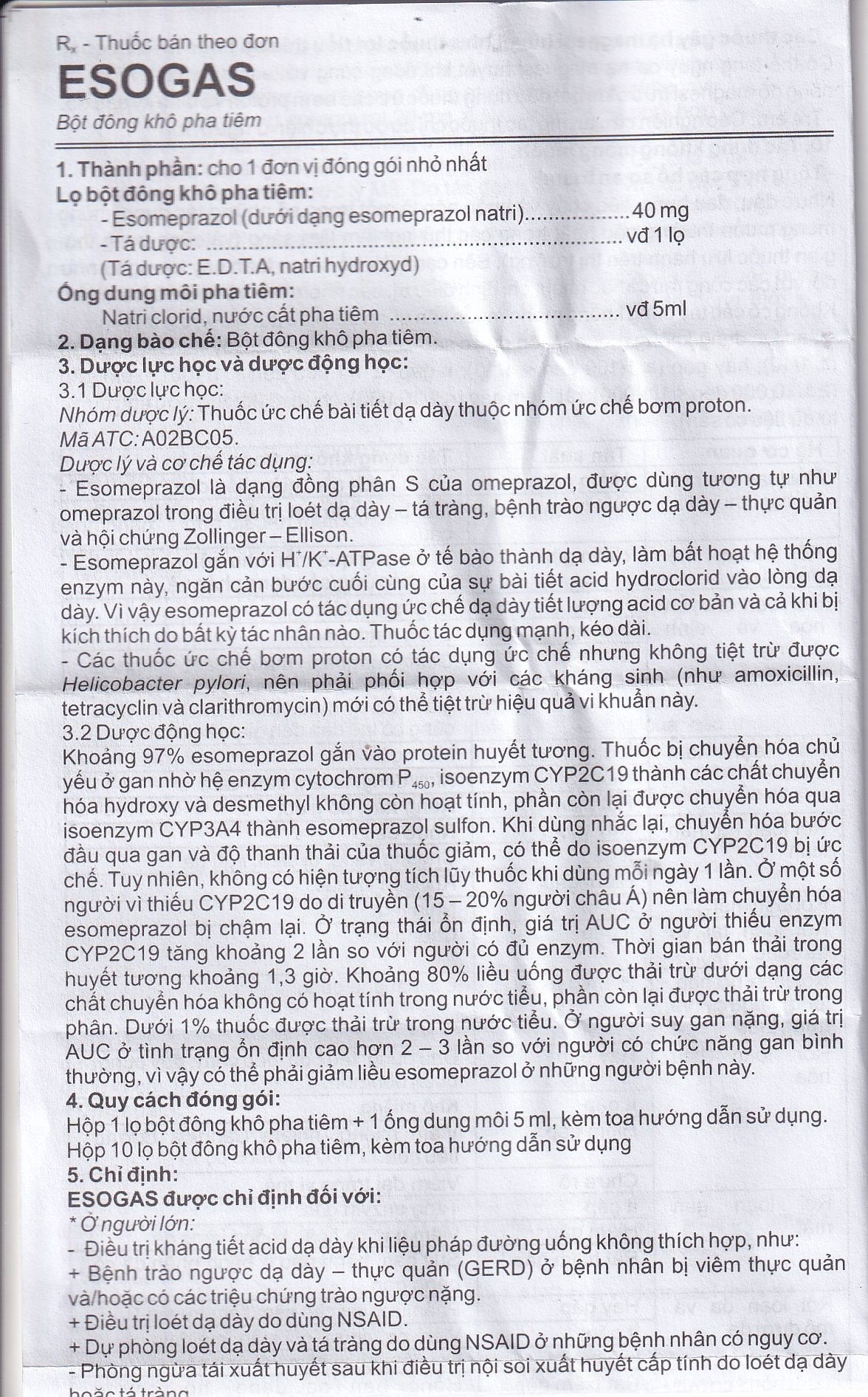 Hình ảnh Thuốc Esogas 40mg Bidiphar điều trị kháng tiết acid dạ dày (1 lọ + 1 ống 5ml)