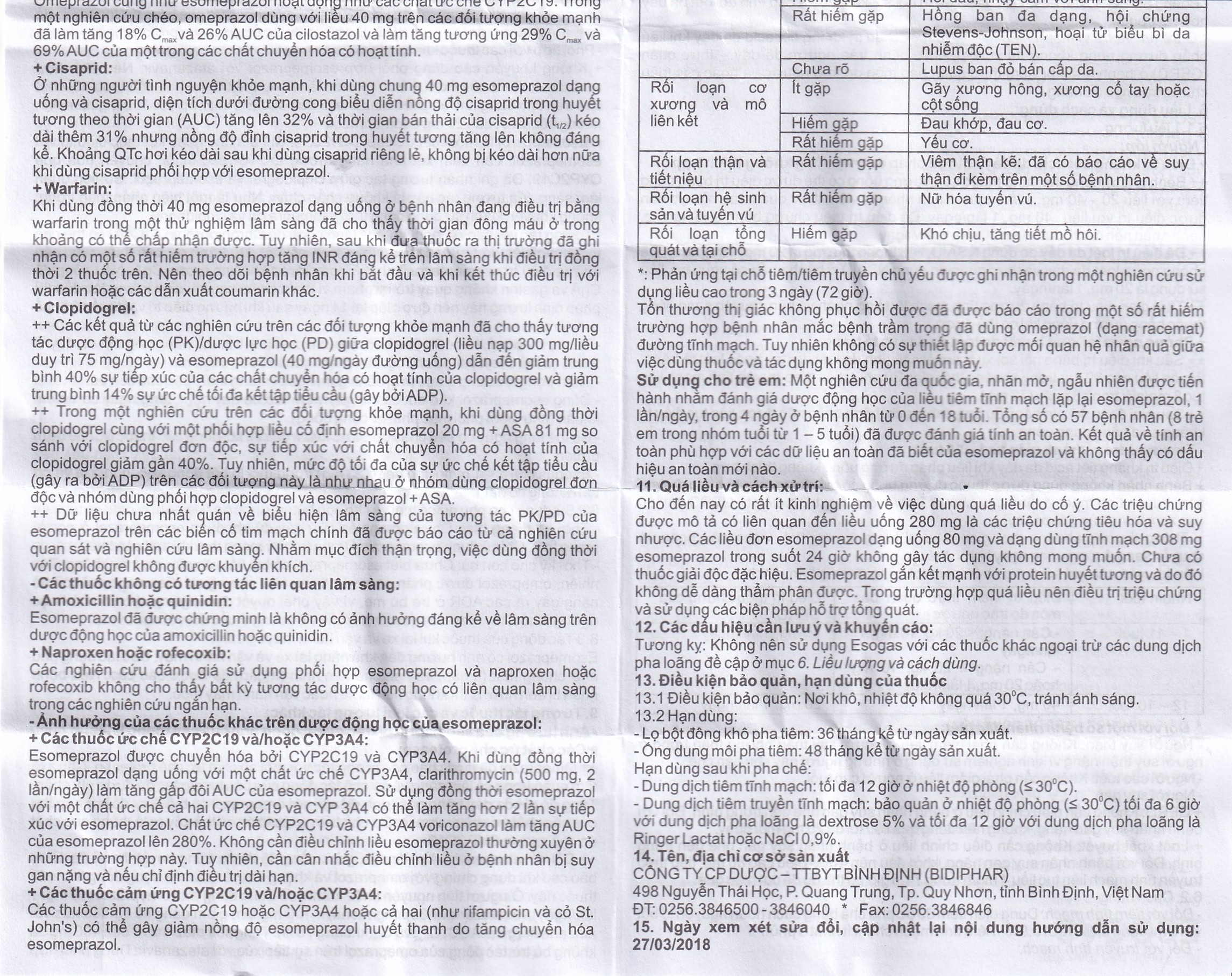 Hình ảnh Thuốc Esogas 40mg Bidiphar điều trị kháng tiết acid dạ dày (1 lọ + 1 ống 5ml)