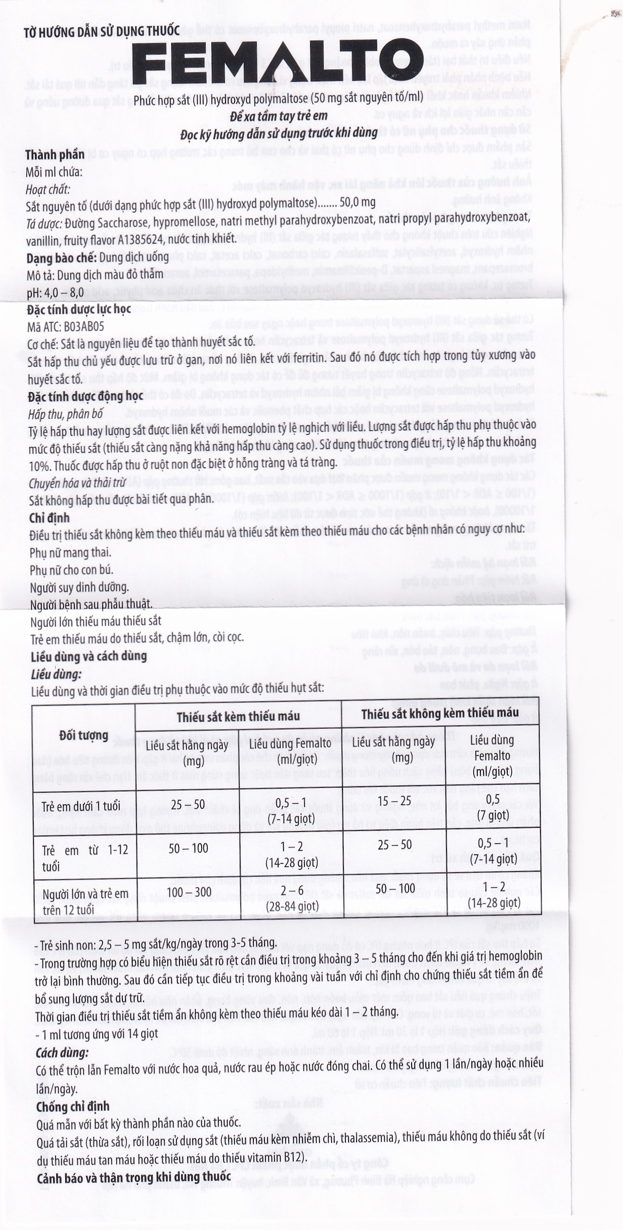 Hình ảnh Dung dịch uống Femalto 30ml CPC1HN bổ sung sắt hữu cơ dạng lỏng