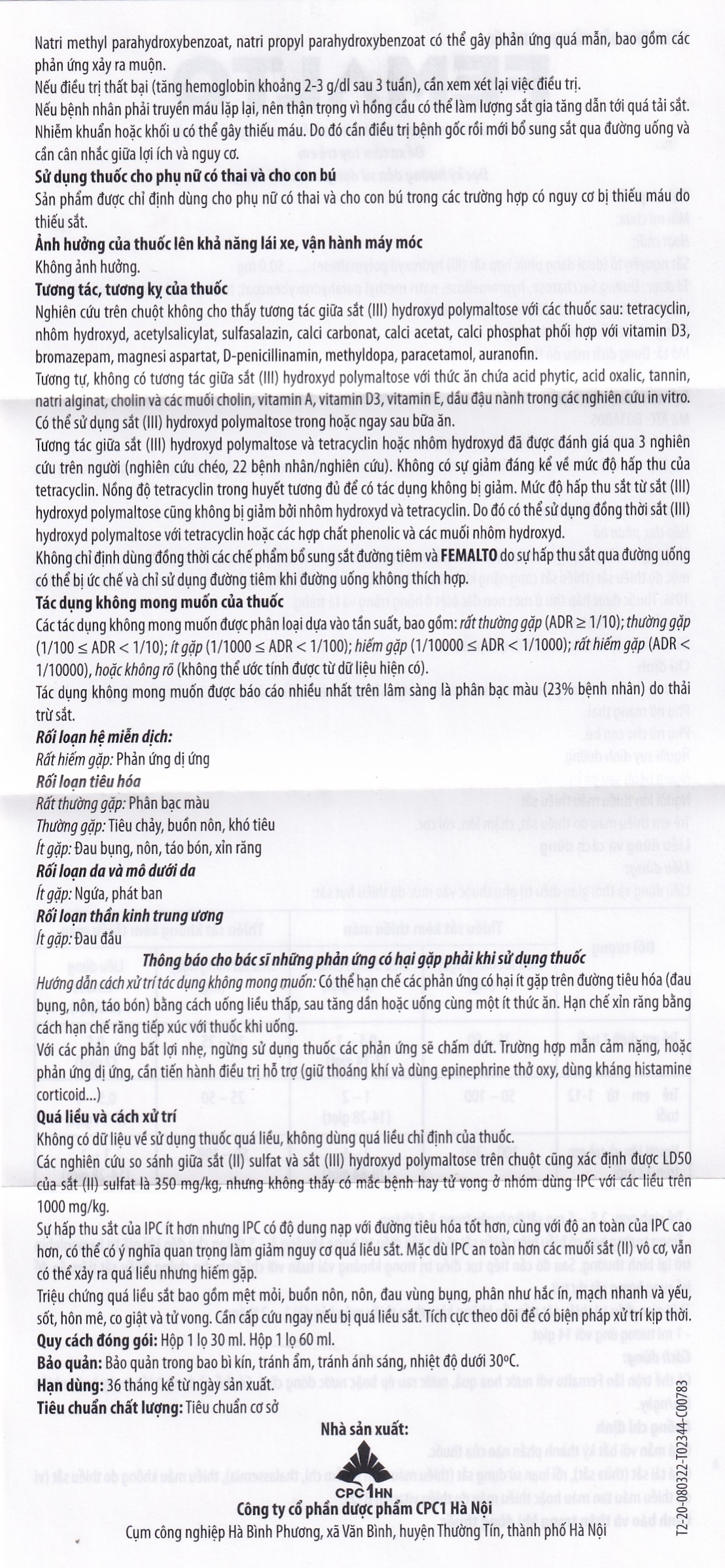 Hình ảnh Dung dịch uống Femalto 30ml CPC1HN bổ sung sắt hữu cơ dạng lỏng