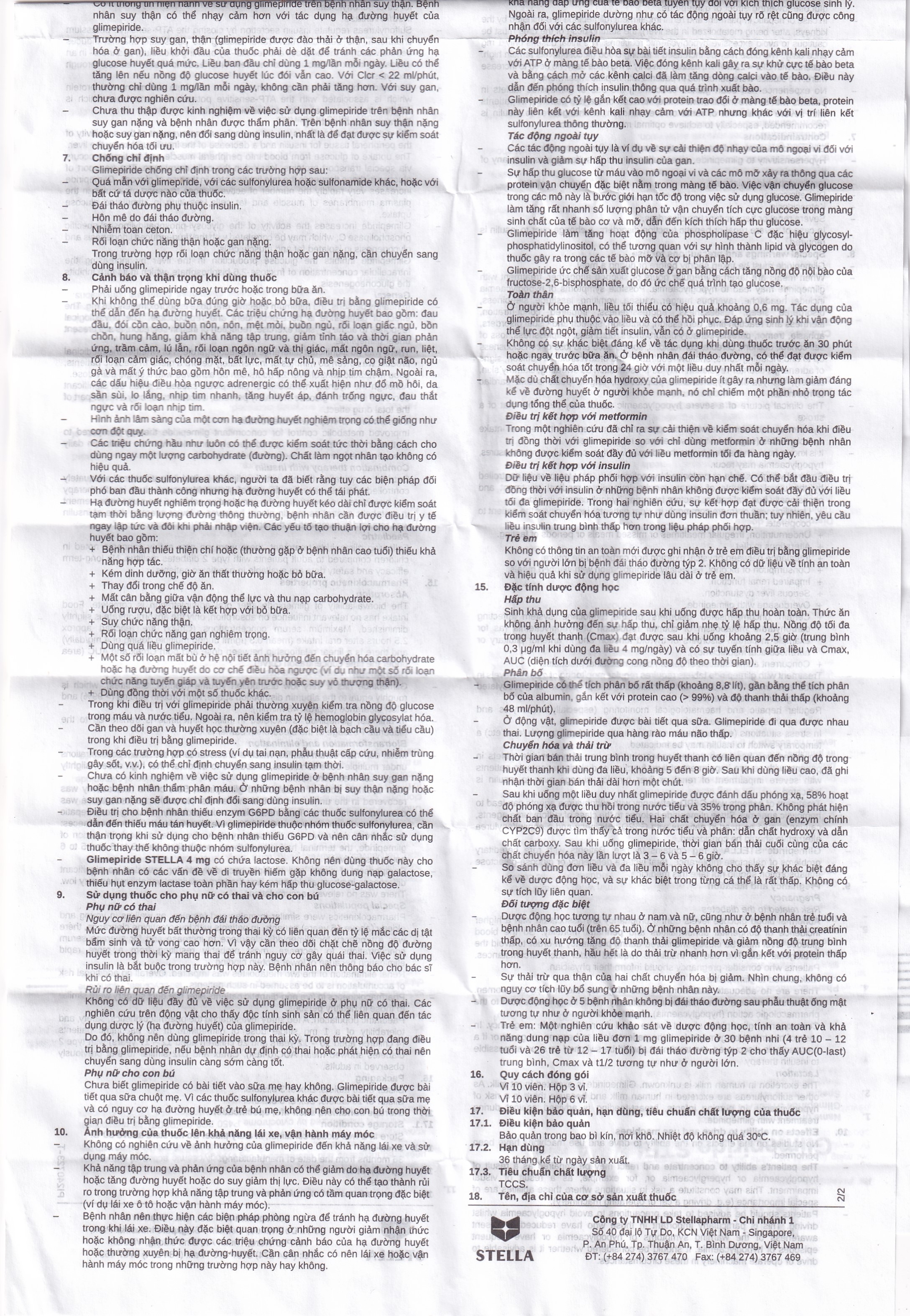 Hình ảnh Thuốc Glimepiride 4mg Stella Pharm giảm đường huyết cho bệnh đái tháo đường típ 2 (6 vỉ x 10 viên)