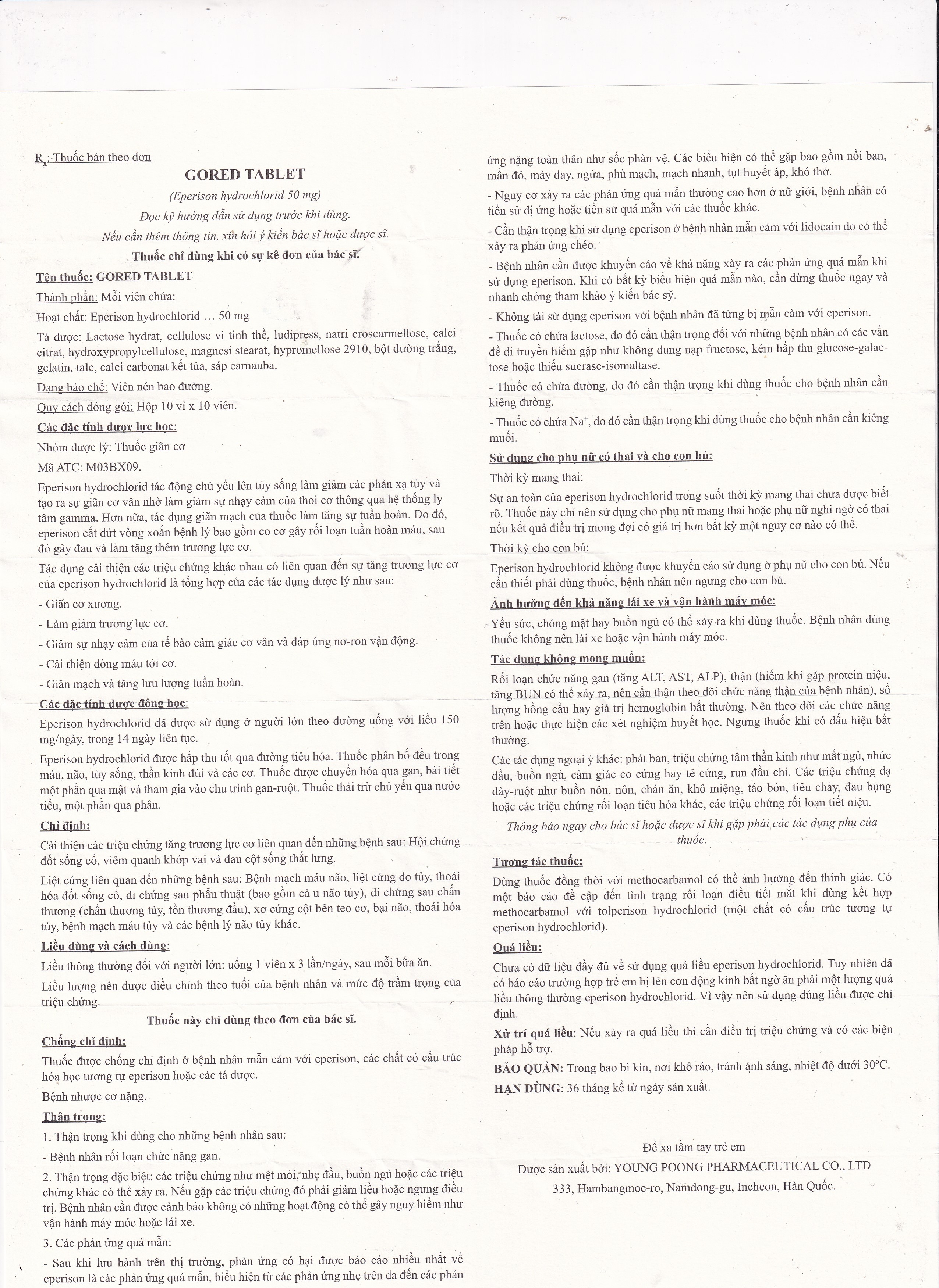 Hình ảnh Thuốc Gored 50mg Young Poong điều trị hội chứng đốt sống cổ, viêm quanh khớp vai (10 vỉ x 10 viên)