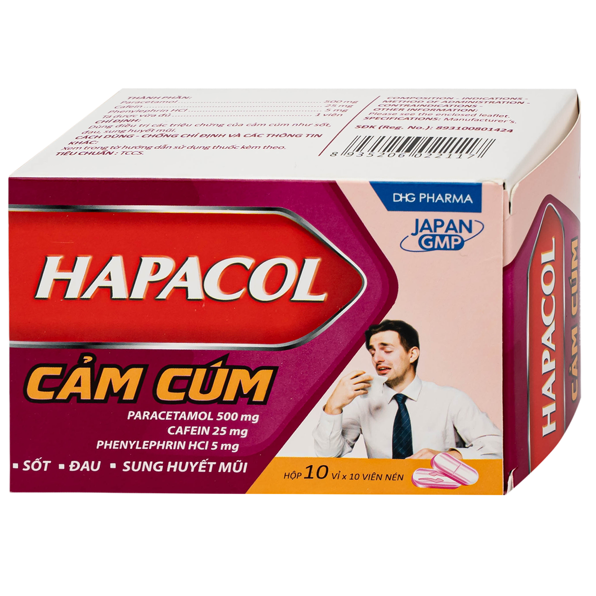Hình ảnh Thuốc Hapacol cảm cúm DHG Pharma Điều trị các triệu chứng của cảm cúm như sốt, đau, sung huyết mũi (10 vỉ x 10 viên)