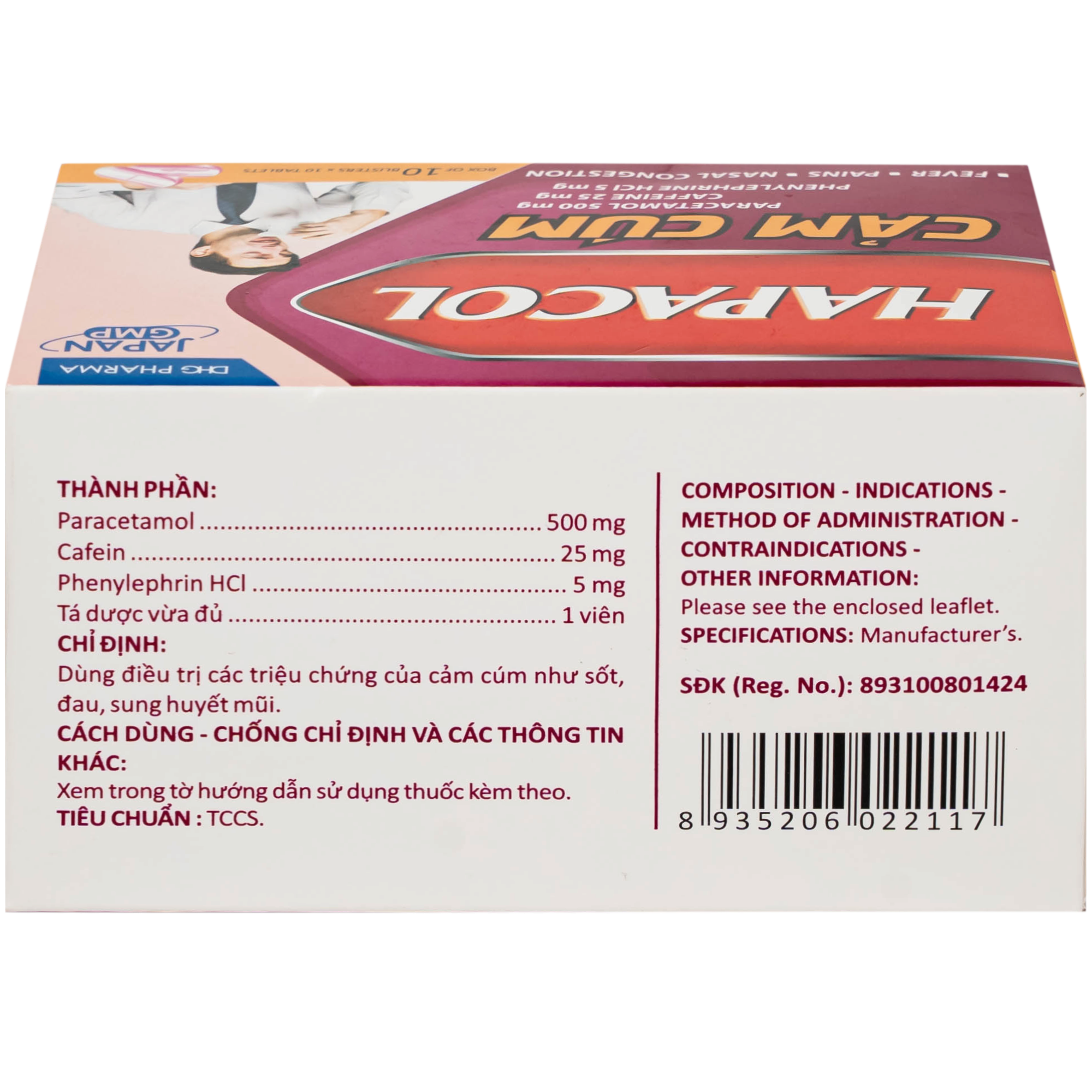 Hình ảnh Thuốc Hapacol cảm cúm DHG Pharma Điều trị các triệu chứng của cảm cúm như sốt, đau, sung huyết mũi (10 vỉ x 10 viên)