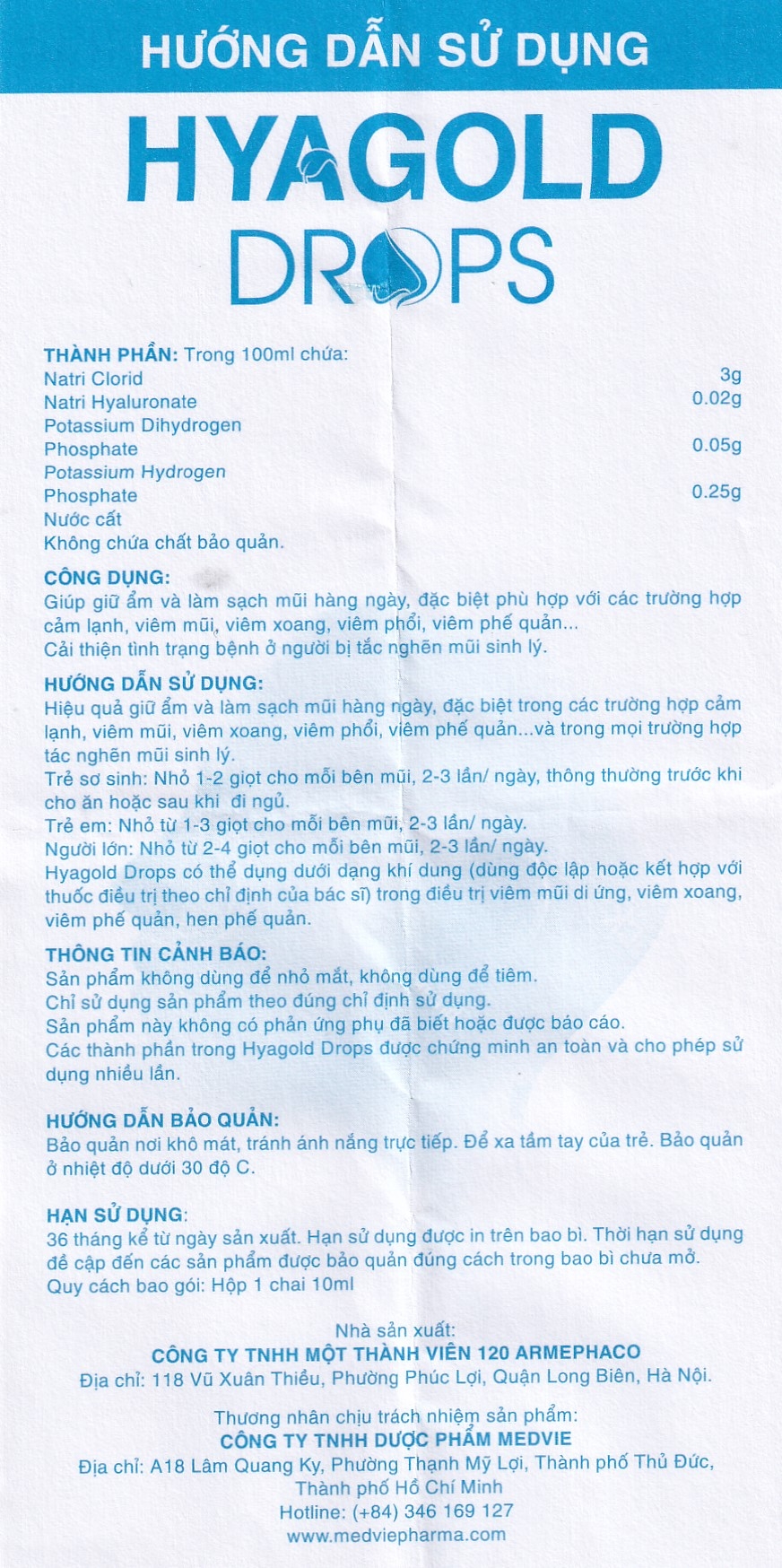 Hình ảnh Dung dịch nhỏ mũi Hyagold Drops 10ml Medvie làm sạch mũi 