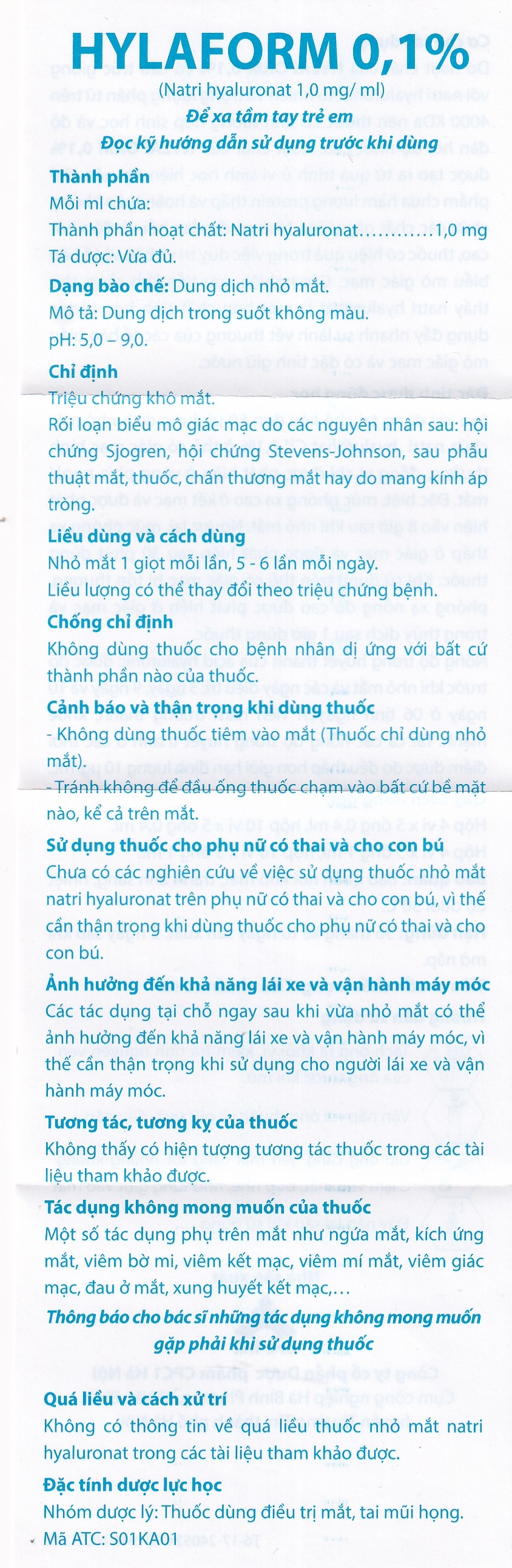 Hình ảnh Thuốc nhỏ mắt Hylaform 0,1% CPC1HN điều trị triệu chứng khô mắt, rối loạn biểu mô giác mạc (4 vỉ x 5 ống)
