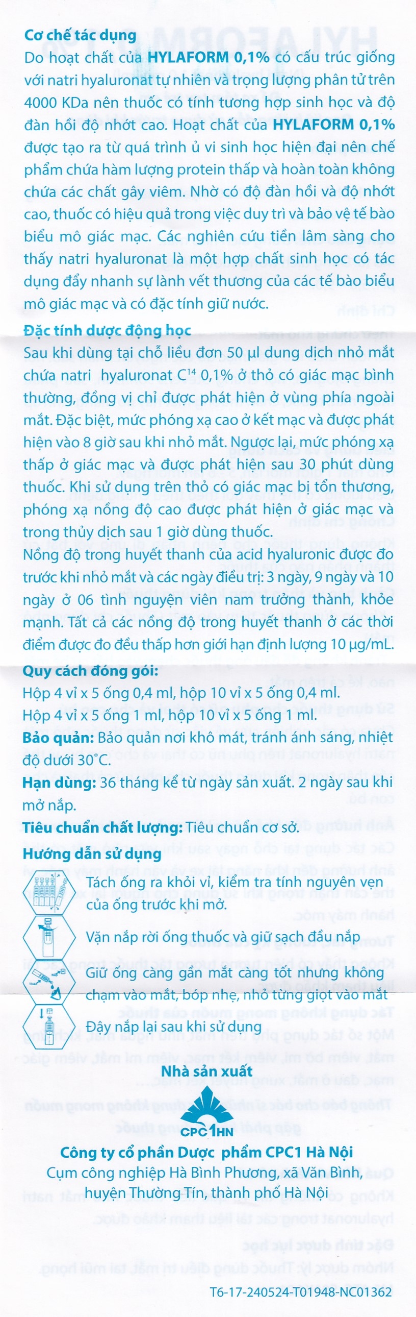 Hình ảnh Thuốc nhỏ mắt Hylaform 0,1% CPC1HN điều trị triệu chứng khô mắt, rối loạn biểu mô giác mạc (4 vỉ x 5 ống)