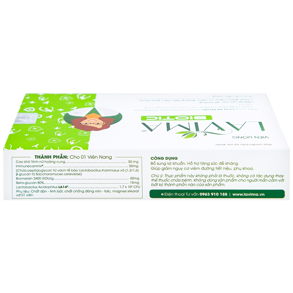 Hình ảnh Viên uống Lavima Biotic bổ sung lợi khuẩn, hỗ trợ tăng sức đề kháng (2 vỉ x 10 viên)