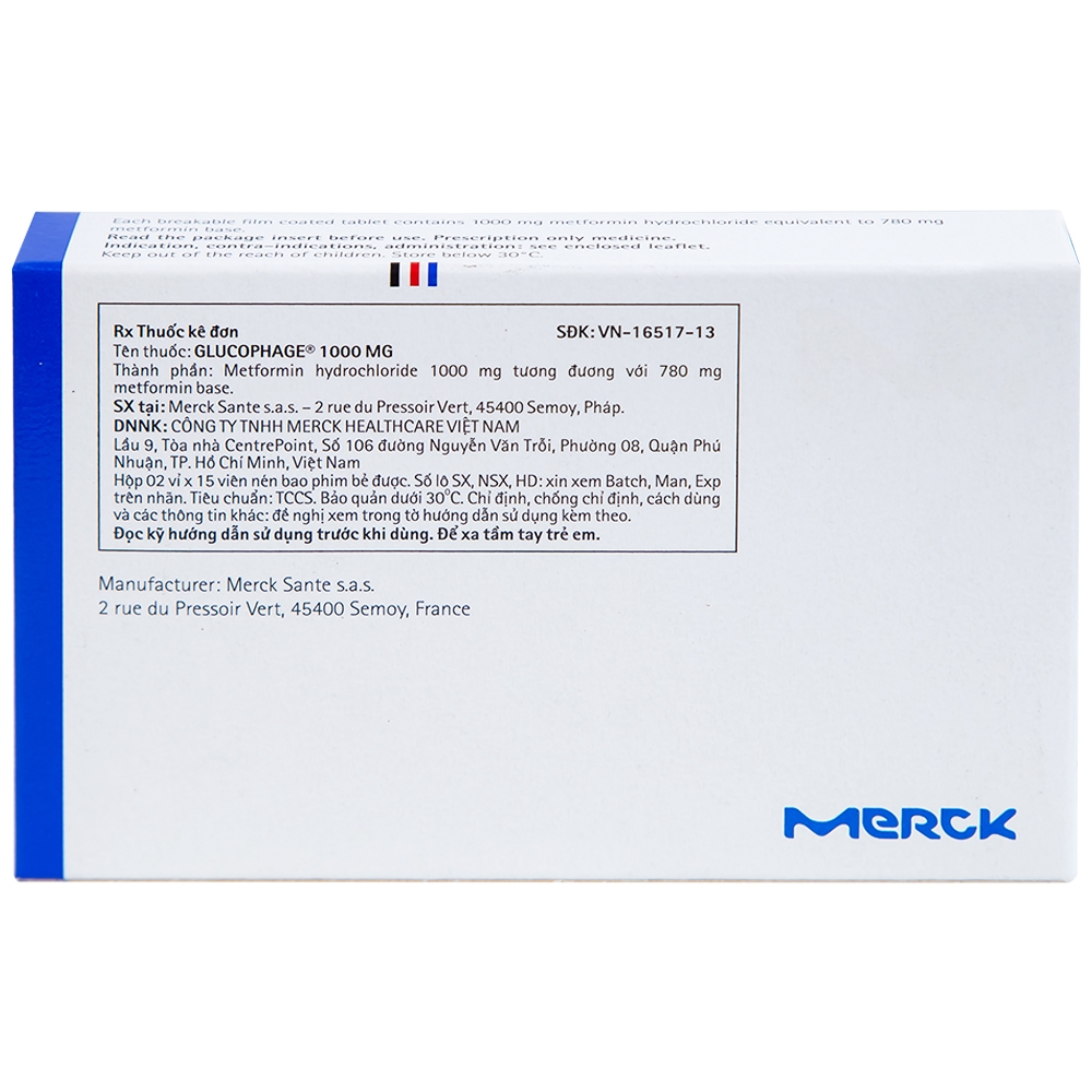 Hình ảnh Thuốc Glucophage 1000mg Merck điều trị đái tháo đường típ 2 (2 vỉ x 15 viên)
