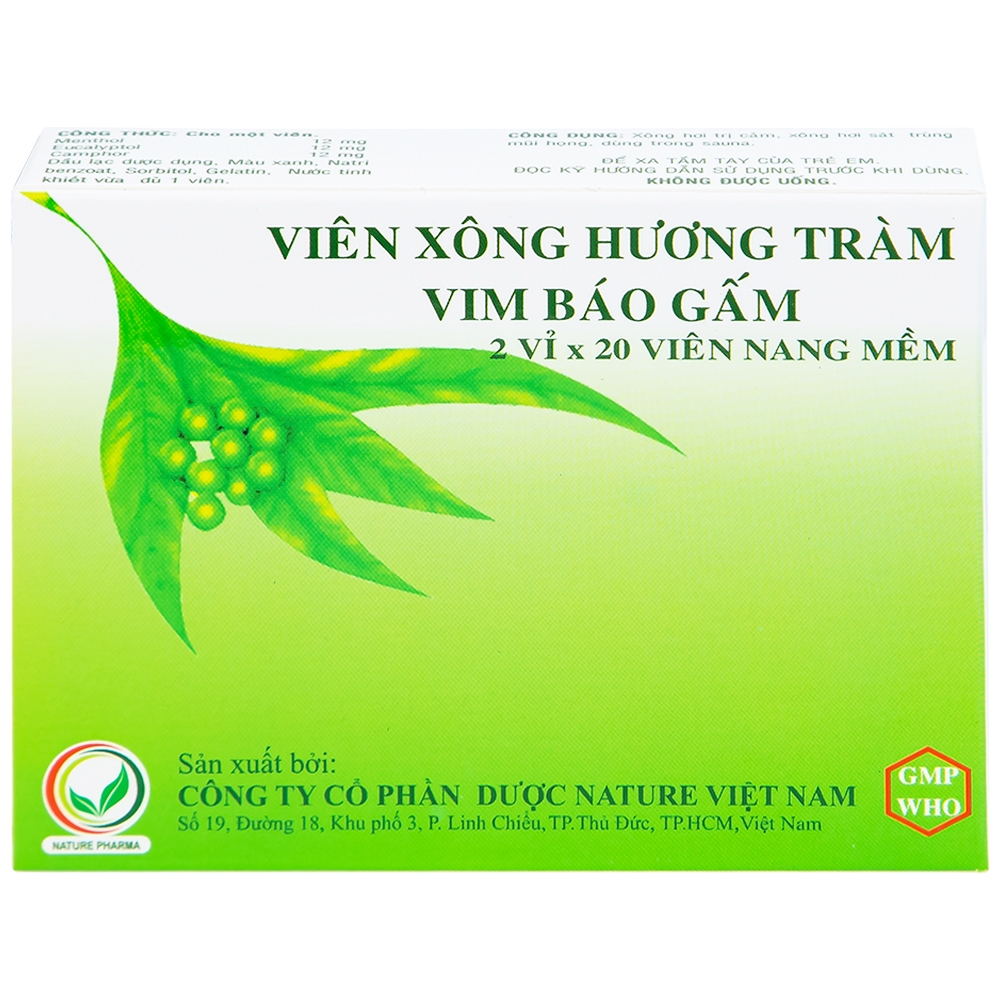 Hình ảnh Viên Xông Hương Tràm Vim Báo Gấm điều trị cảm cúm, sát trùng mũi (2 vỉ x 20 viên) 