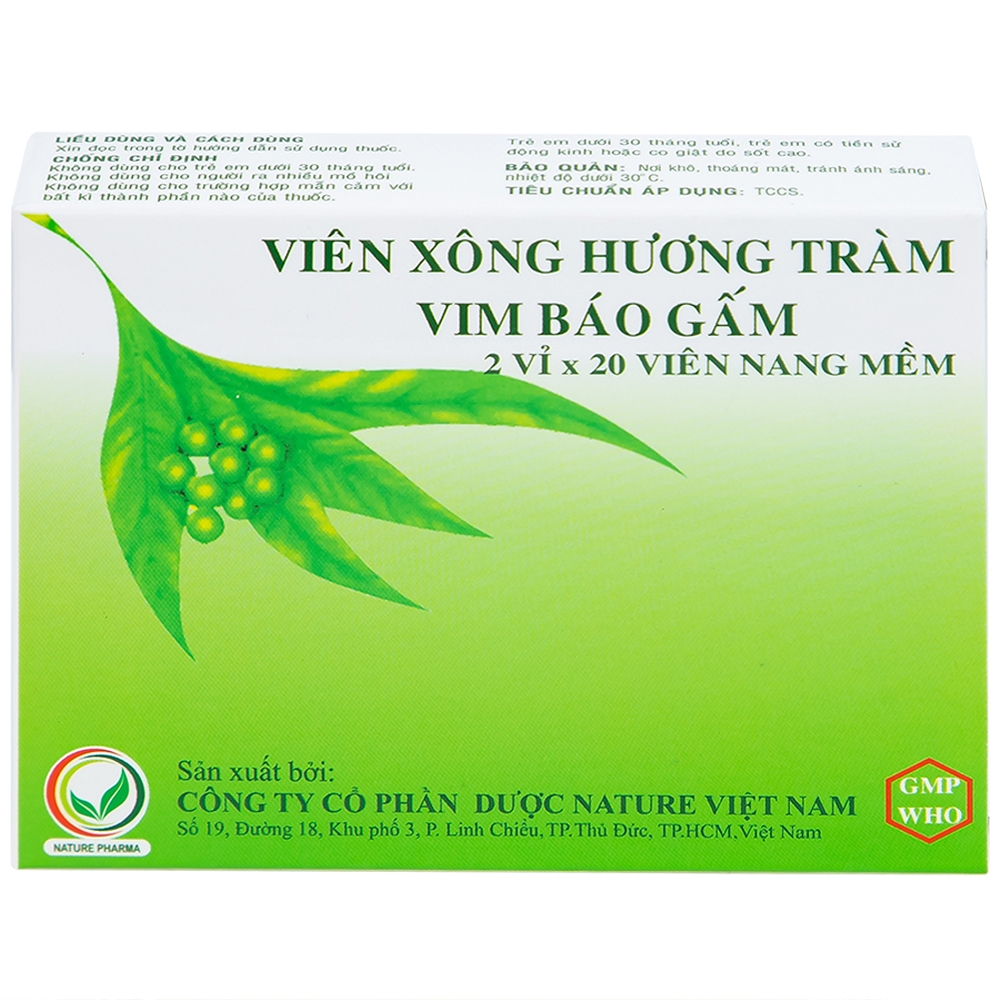 Hình ảnh Viên Xông Hương Tràm Vim Báo Gấm điều trị cảm cúm, sát trùng mũi (2 vỉ x 20 viên) 