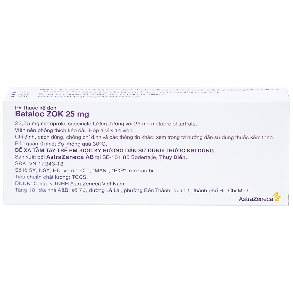 Hình ảnh Thuốc Betaloc Zok 25mg AstraZeneca điều trị tăng huyết áp (1 vỉ x 14 viên)