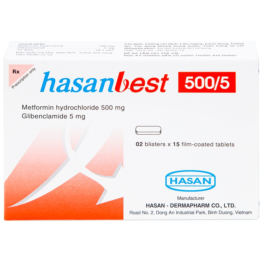 Hình ảnh Thuốc Hasanbest 500/5 Hasan điều trị đái tháo đường típ 2 (2 vỉ x 15 viên)