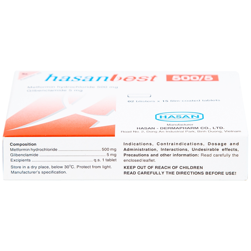 Hình ảnh Thuốc Hasanbest 500/5 Hasan điều trị đái tháo đường típ 2 (2 vỉ x 15 viên)