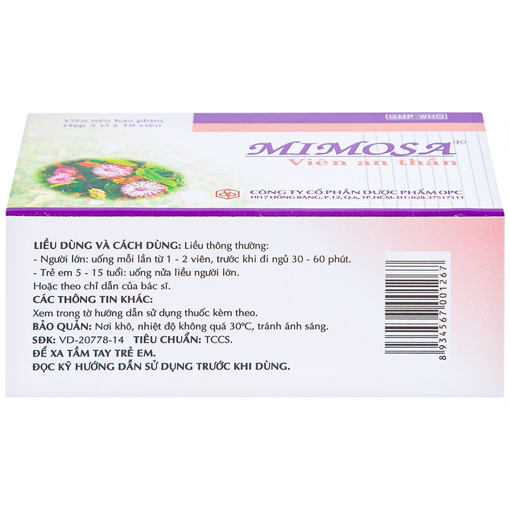 Hình ảnh Viên an thần Mimosa OPC dùng cho trường hợp mất ngủ, suy nhược thần kinh (5 vỉ x 10 viên)