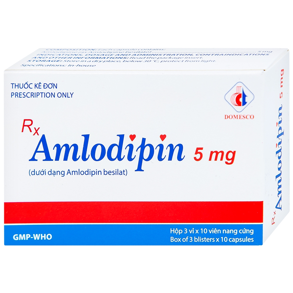 Hình ảnh Thuốc Amlodipin 5mg Domesco điều trị tăng huyết áp, đau thắt ngực (3 vỉ x 10 viên)