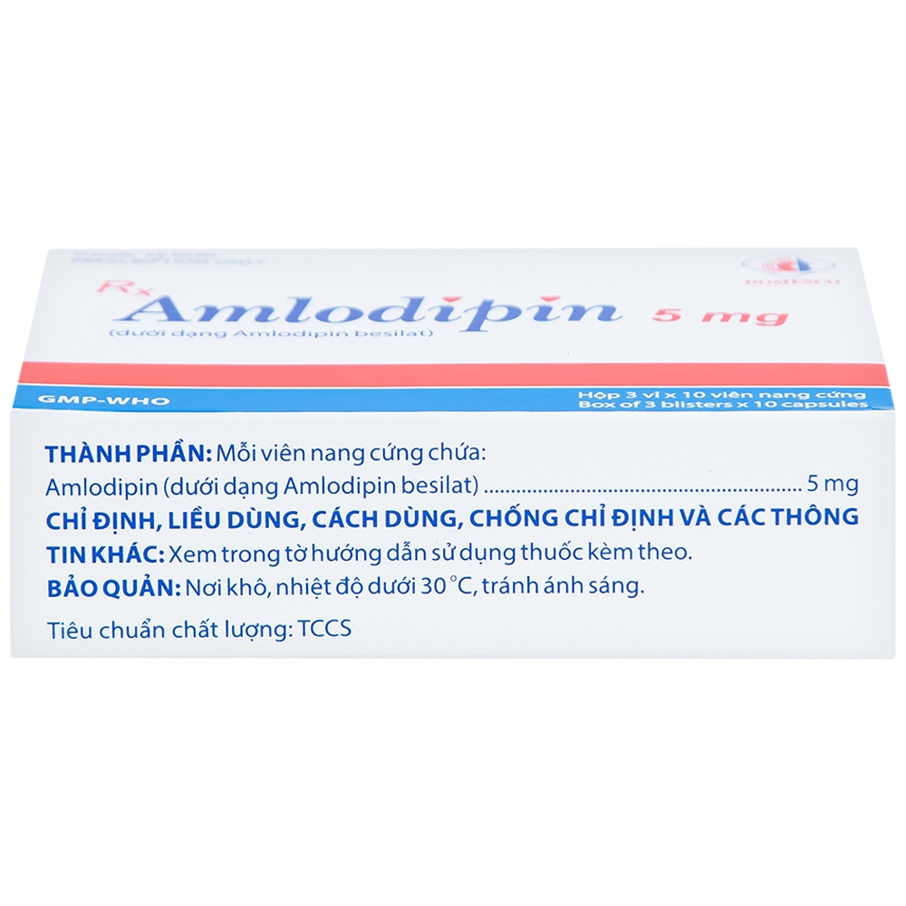 Hình ảnh Thuốc Amlodipin 5mg Domesco điều trị tăng huyết áp, đau thắt ngực (3 vỉ x 10 viên)