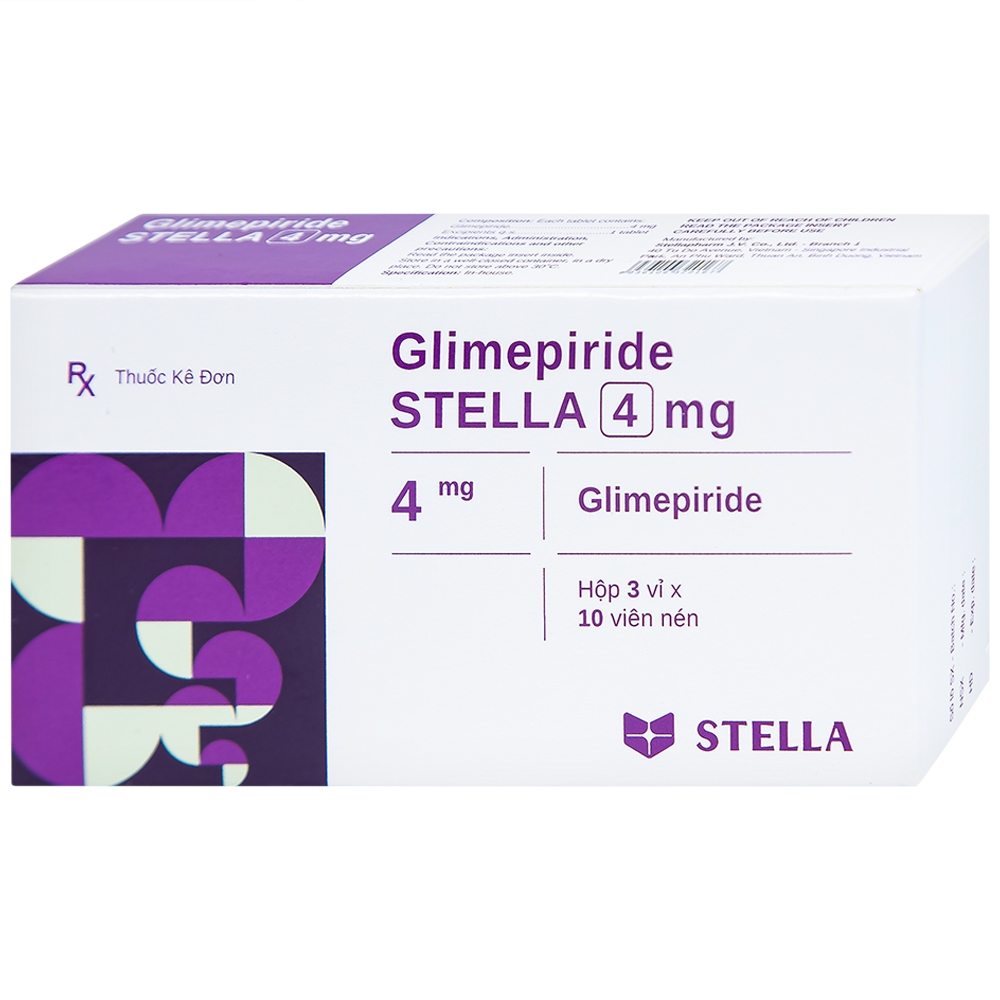 Hình ảnh Thuốc Glimepiride Stella 4mg kiểm soát đường huyết ở bệnh tiểu đường típ 2 (3 vỉ x 10 viên)