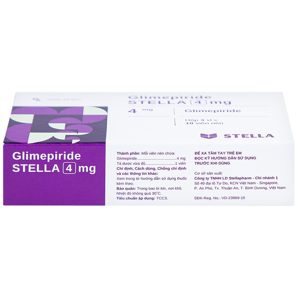 Hình ảnh Thuốc Glimepiride Stella 4mg kiểm soát đường huyết ở bệnh tiểu đường típ 2 (3 vỉ x 10 viên)