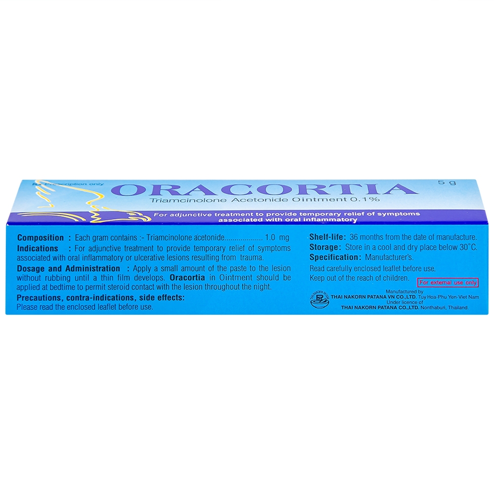 Hình ảnh Thuốc mỡ Oracortia 0,1% Thai Nakorn Patana giảm triệu chứng viêm nhiễm khoang miệng, loét do chấn thương (5g)